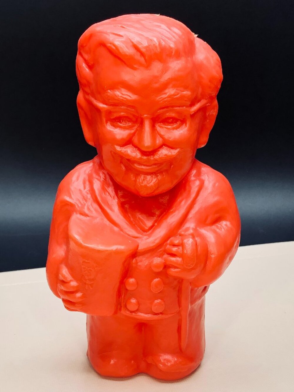 Vintage 1977 Red Orange KFC Colonel Sanders Promo Blow Mold Plastic Coin Bank